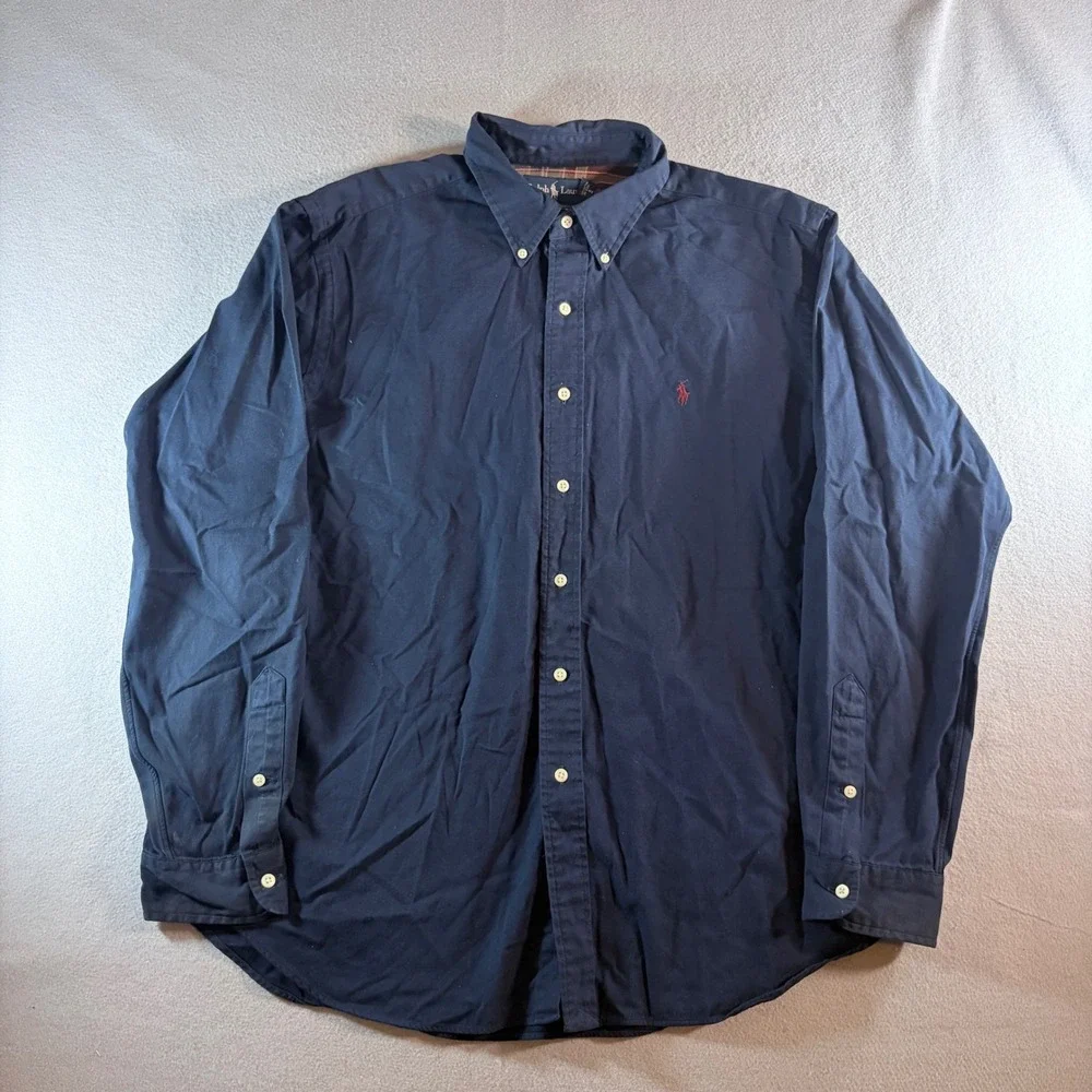 Polo Ralph Lauren Mens XL Classic Fit Navy Blue Button Down Shirt Red Pony Logo